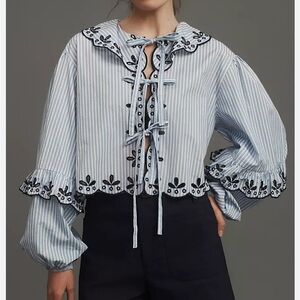Maeve Long Sleeve Scalloped Blouse